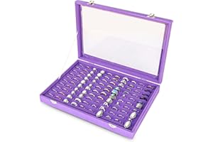 Frebeauty Ring Organizer Tray 100 Slots Ring Holder with Clear Lid Velvet Ring Storage Box Ring Tray for Jewelry Store Ring Display Case for Jewelry Show Ring Box for Women(Purple)