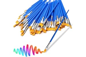 DOMMARE 100 Pcs Flat Paint Brushes Set Kids Nylon Hair Acrylic Small Oil Watercolor Artist Painting Kits Bulk for Children