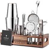 Premium 15-Piece Mixology Bartender Kit &ndash; Stainless Steel Cocktail Shaker Set with Wooden Stand | Professional Boston Shaker Bar Tool Set for Home &amp; Expert Mixologists | Luxury Cocktail Making Gift