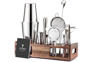 Premium 15-Piece Mixology Bartender Kit – Stainless Steel Cocktail Shaker Set with Wooden Stand | Professional Boston Shaker 