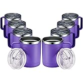 MEWAY 12oz Coffee Mug With Handle 8 Pack Bulk,Stainless Steel Insulated Travel Tumblers With Sliding Lid,Double Wall Vacuum Camping Cup for Hot & Cold Drinks Tea (Purple,Set of 8)