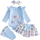 Kavousa My First Easter Baby Girl Outfit Easter Letter Print Romper + Plaid Skirts+Leg Warmers+Headband 4Pcs Summer Clothes