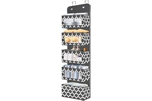 homyfort Over Door Organizer, Bathroom Pantry Nursery Cabinet Baby Storage with 5 Large Pockets & 2 Widened Hooks, Wall Mount Hanging Organizer with Clear Window for Diapers, Closet, Dorm, Grey