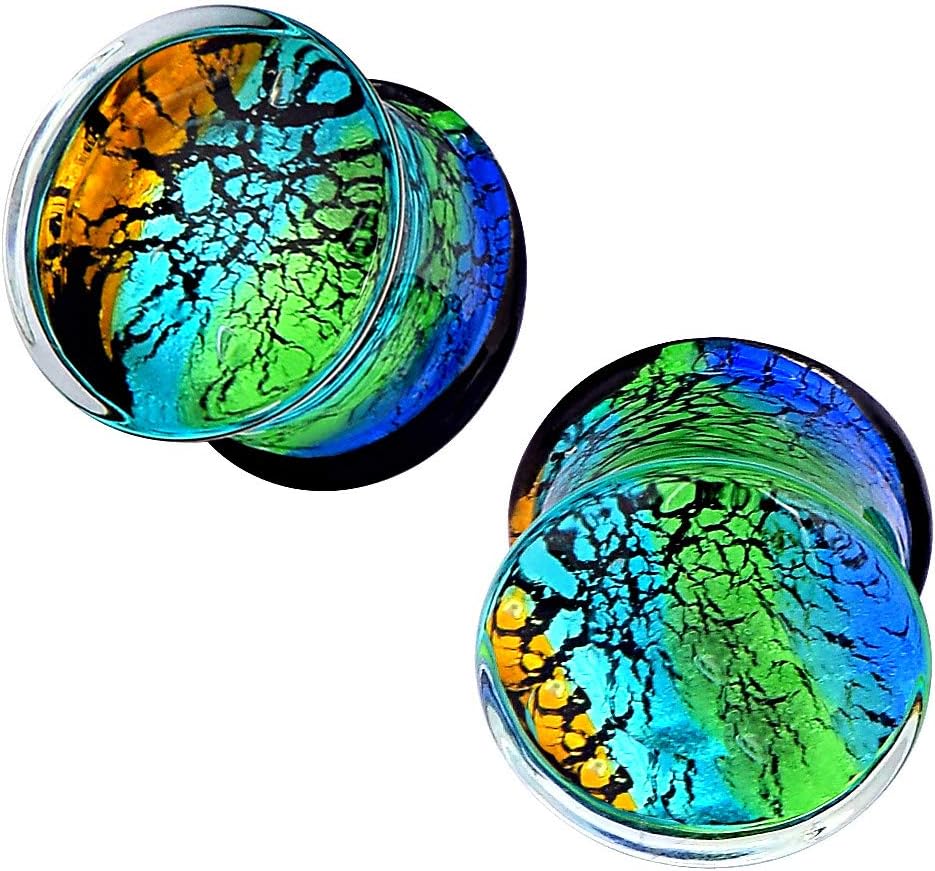 Alphapierce Ocean Glass Ear Gauges Double Flared Ear Plugs Tunnels Expander 6 Style Size 0g-5/8