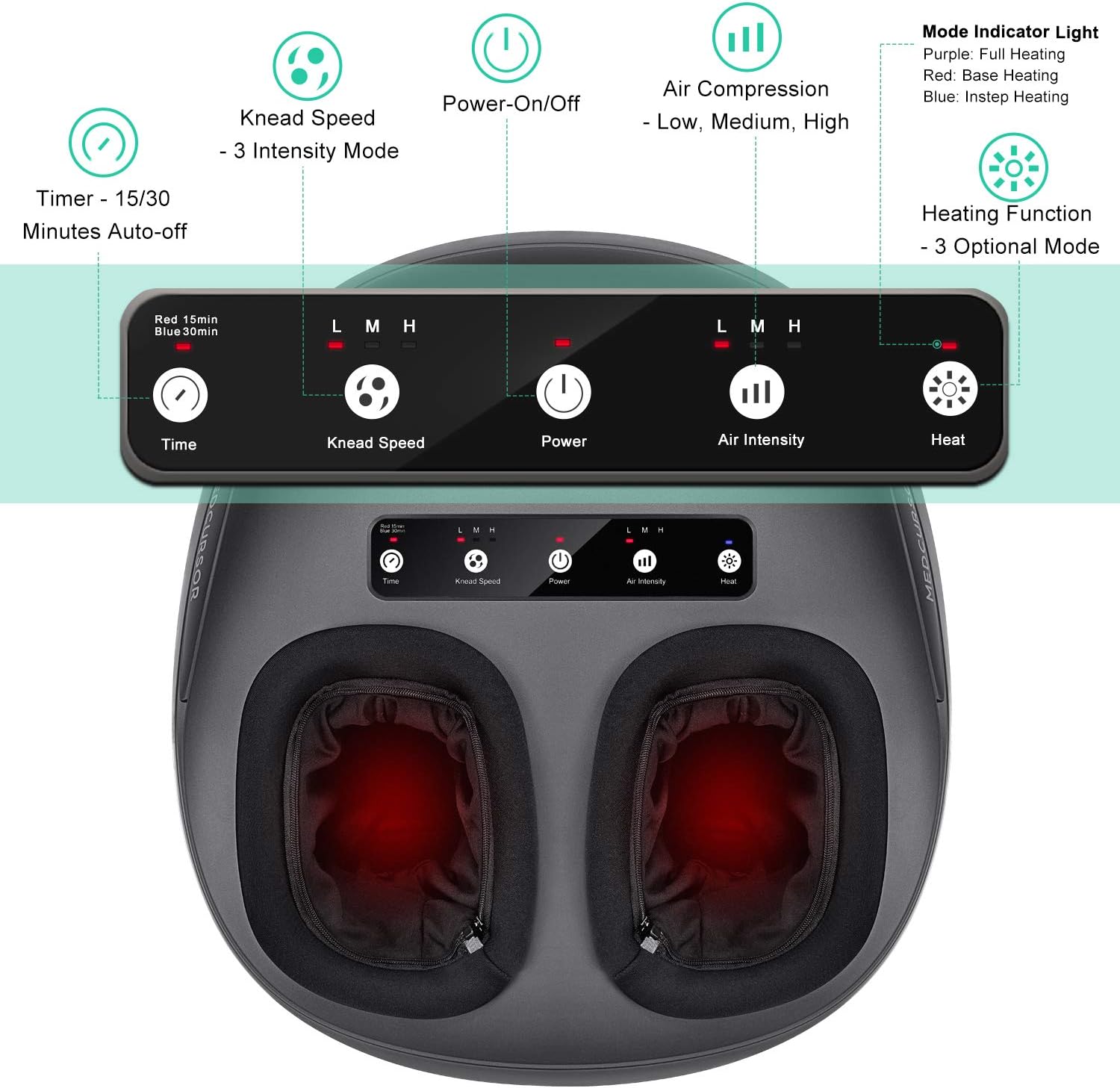 Medcursor Foot Massager Machine with Heat, Shiatsu Deep Kneading Massage, Multi-Level Settings, Air Compression, Electric Muscle Roller Feet Massager, Fits Feet Up to Size 11: Health & Personal Care