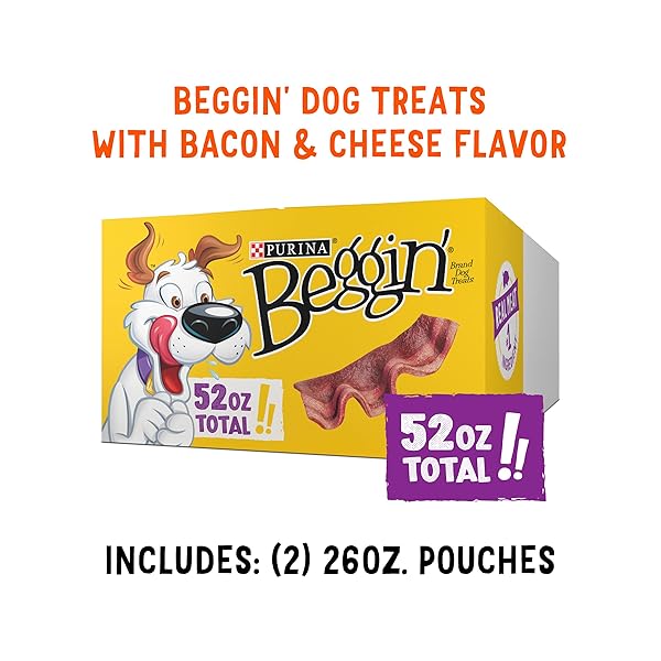 PURINA BEGGIN’ STRIPS WITH REAL MEAT DOG TRAINING TREATS WITH BACON AND CHEESE FLAVORS – (PACK OF 2) 26 OZ. POUCHES