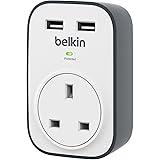 Belkin BSV103 SurgeCube 1 Way Surge Protector Plug with 2 x 2.4 A Shared USB Charging - White