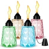 4-Pack Citronella Torches for Outside, 12oz Glass Table Top Torch Canisters with Fiberglass Wicks &amp; Snuffer Caps, for Outdoor Dining Bar Patio Table Decor, Multi-Color