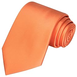 KissTies Mens Orange Tie Solid Color Satin Formal