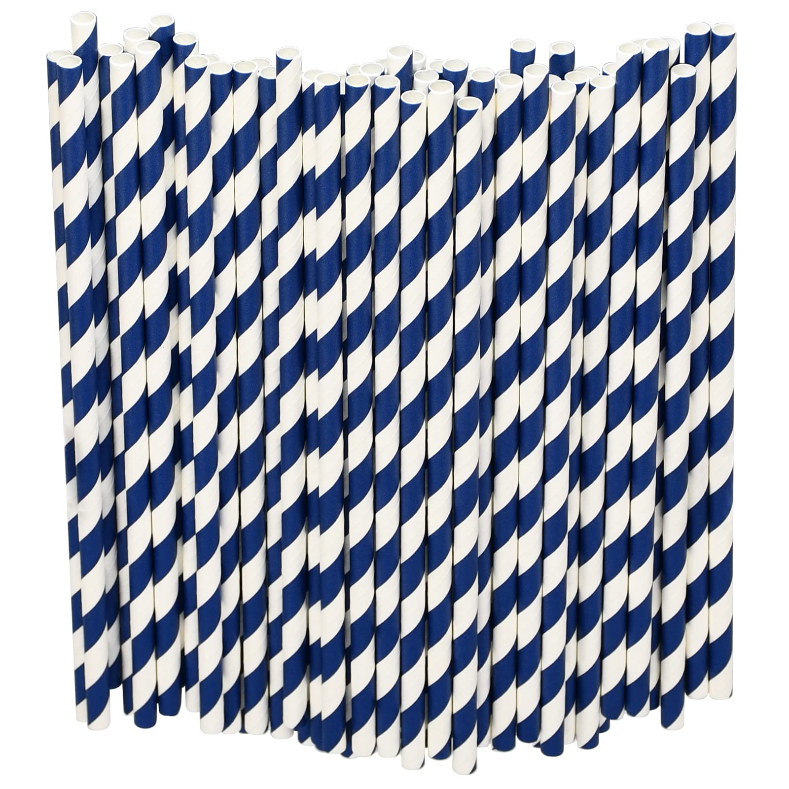 Disposable Paper Drinking Straws Bulk Pack of 1000, Blue/White Striped, 19.7 x 0.6 cm - Biodegradable and Durable