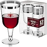 DecorRack 12 Plastic Wine Glasses, 6 Oz -BPA Free- Disposable Party Wine Cups, Perfect for Outdoor Parties, Weddings, Picnics, Stackable, Reusable, Silver (12 Pack)