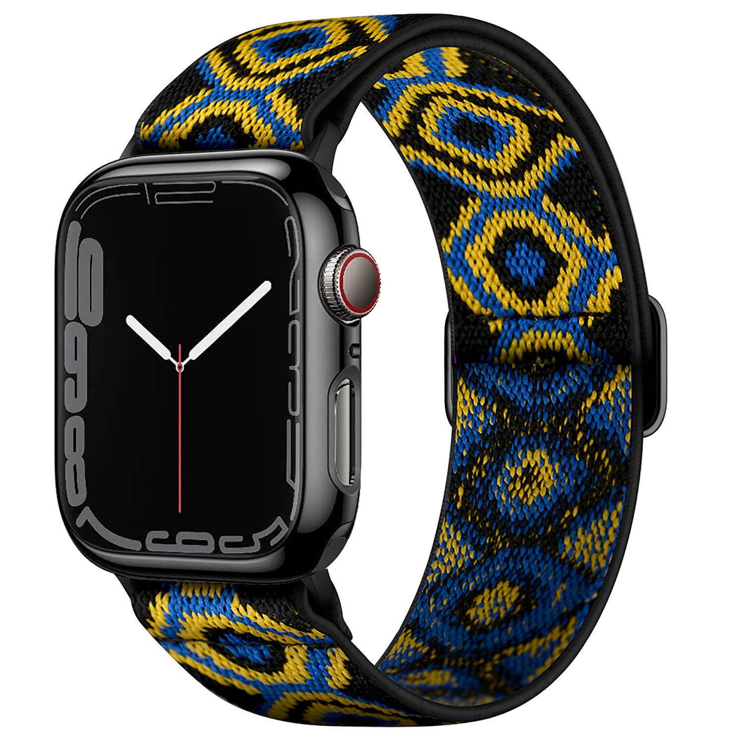 Qeei Stretchable Pattern Nylon Band Compatible with Apple Watch Strap 42mm Series 3, With 9H Hard Case Protector covered by Tempered Glass (Black), Boho Blue