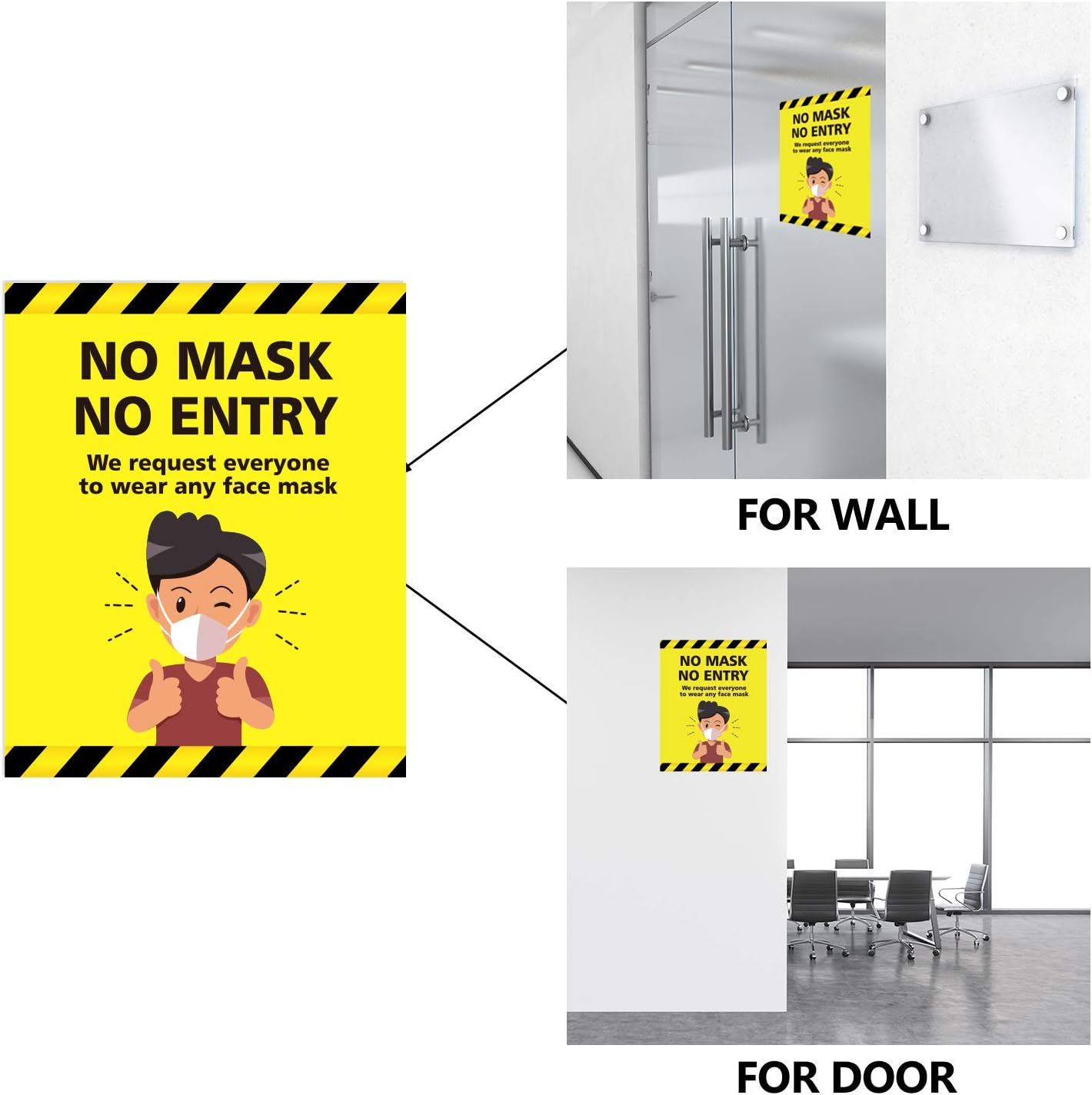 10 Pieces No Mask No Entry Sticker, Request to Wear A Face Mask Before ...
