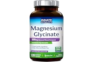 Innate Vitality Magnesium Glycinate 500mg | 70mg Elemental Magnesium Supplement - High Absorption, Non Buffered, Non-GMO & No Gluten - Vegan - Nerve Health - 120 Capsules (Pack of 1)