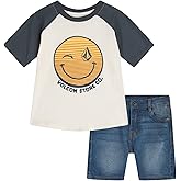 Volcom Toddler Boy Shorts Set - 2 Piece Short Sleeve Graphic Tees and Denim Shorts for Boys - Toddler Summer Clothes (2T-7)
