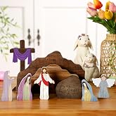 Memorywuu 9 Pcs Empty Tomb Christian Scene, Wooden Resurrection Set | Colorful Easter Decorations, Jesus Nativity Set, Religious Christian, Tabletop Decor, Gifts For Home Office Christian