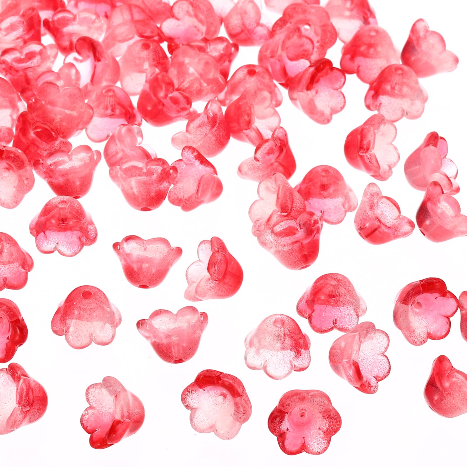 PATIKIL Glass Trumpet Flower Beads, 100 Pcs Gradient Flower Bead Charm for DIY Craft Decorations, Red