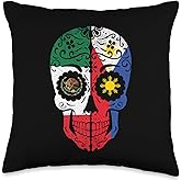 Mexican Filipino Flag Mexico Philippines Sugar Skull Throw Pillow