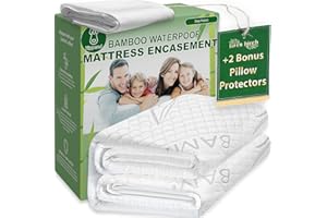 LAVEN BIRCH Bamboo Rayon Mattress Protector with Zipper + 2 Pillow Protectors - 100% Waterproof Cooling Queen Size Cover - Ultra Soft Fabric Breathable Noiseless Mattress Pad Covers Zippered Encasement