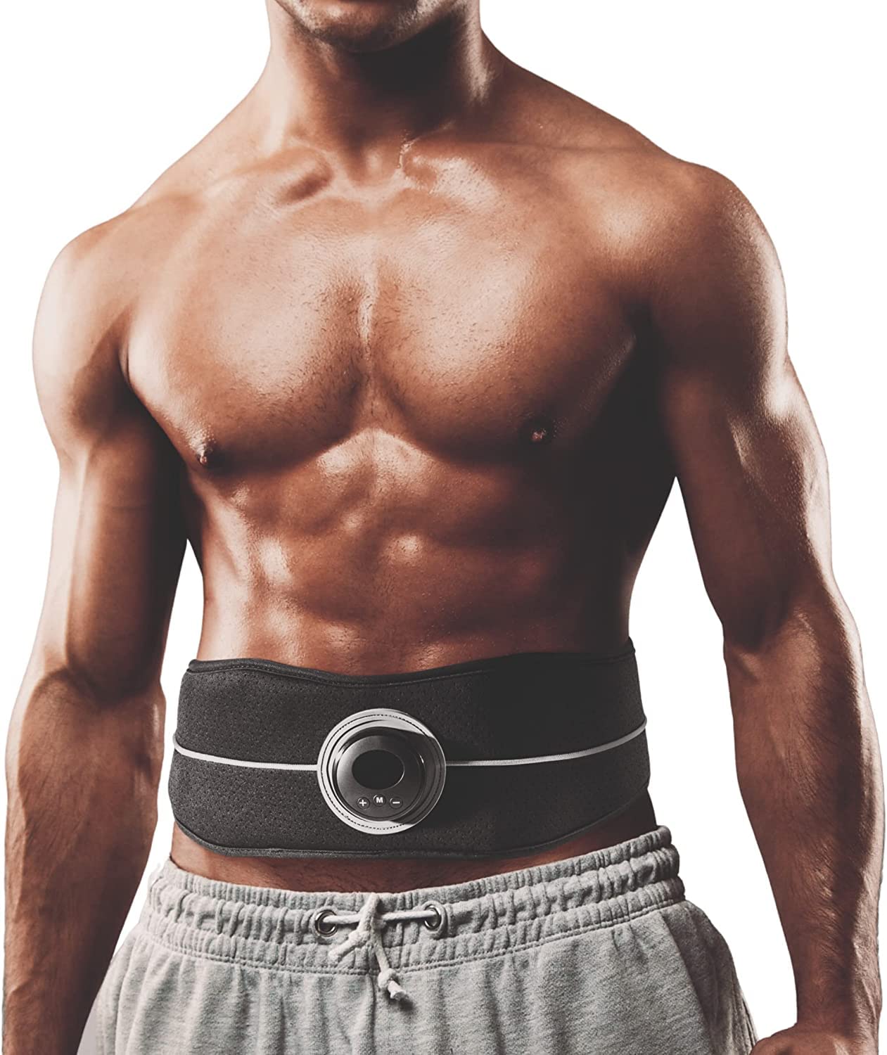 FitEngine Flexible EMS Abdominal Muscle Belt, 4 Conductive Electrodes, 6 Modes, 9 Intensity Levels, Up to 140 cm Waist