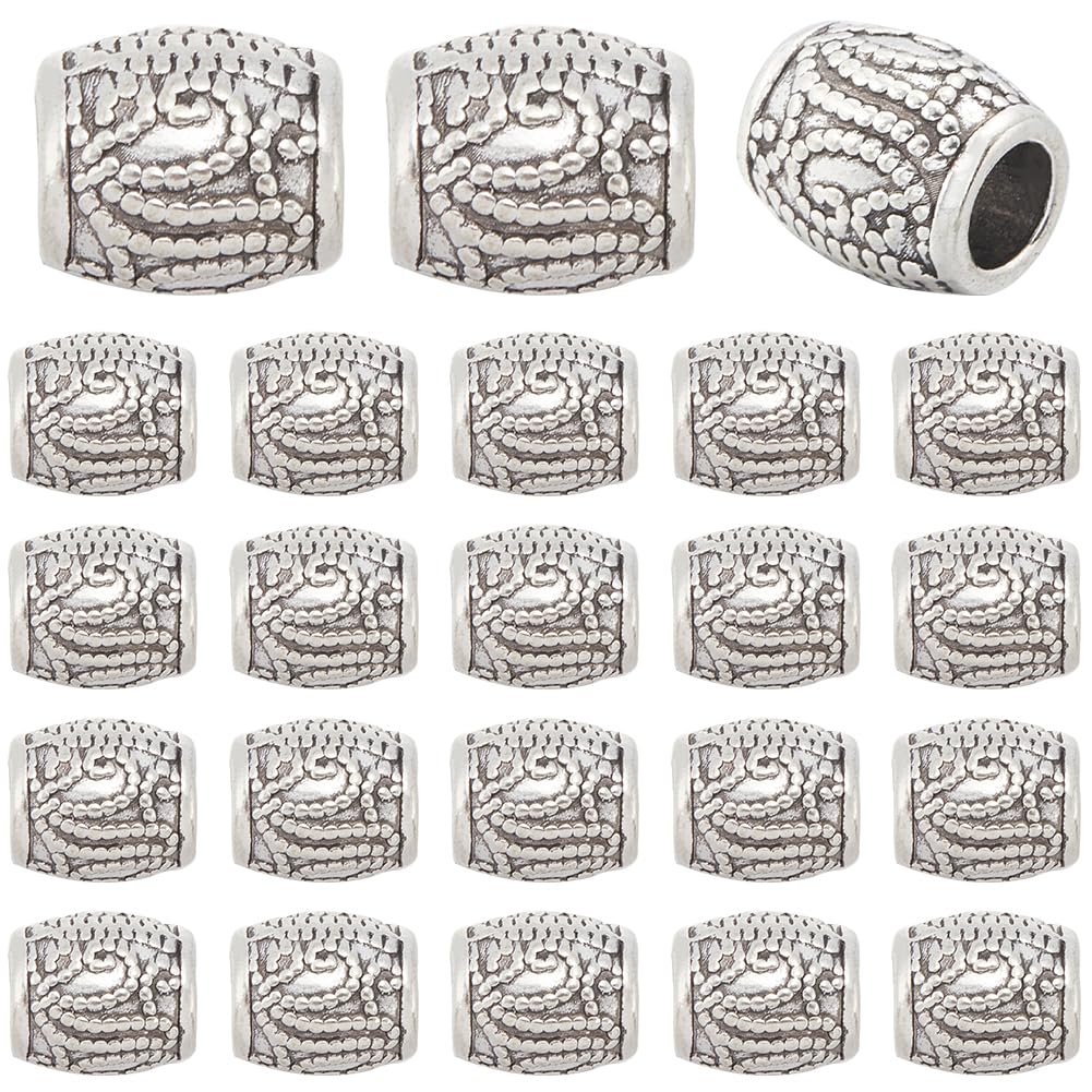 SOFPLATE 1 Box 100Pcs Antique Silver European Beads Bulk Large Hole Column Bead Tibetan Style Alloy Metal Barrel Tube Rondelle Large Hole Spacer Beads for jewellery Making Earrings Bracelets DIY Craft