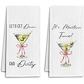 IRTAGANNY Dirty Martini Gifts Kitchen Towels, Gifts for Cocktail Martini Lovers, Coquette Pink Bow Cocktail Dish Tea Hand Towels for Bathroom Kitchen Decor, 16x24 Inch Set of 2
