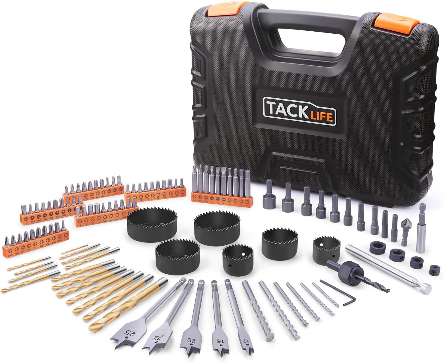 Professional Drill Set & case, TACKLIFE - with Screwdriver bits, Drill Bit, Spade Bit etc -DDB02