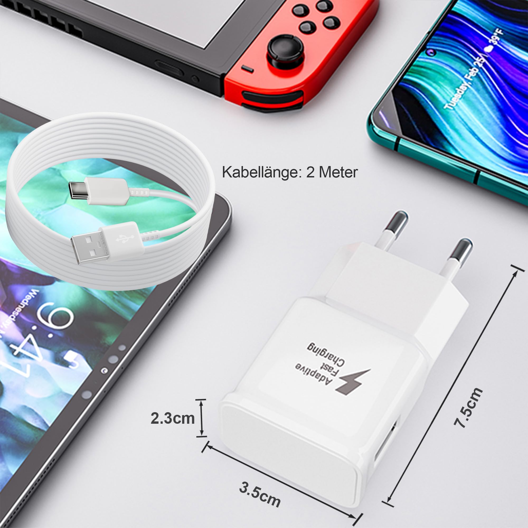 Ladegerät Schnellladegerät mit 2m Ladekabel USB C Schnellladekabel für Samsung Galaxy S21 S20 S10 S9 S8 A05S A06 A13 A14 A15 A16 A20 A25 A33 A34 A35 A36 A40 A52s A53 A54 A55 A56 M35 M33 M14 Handy 8