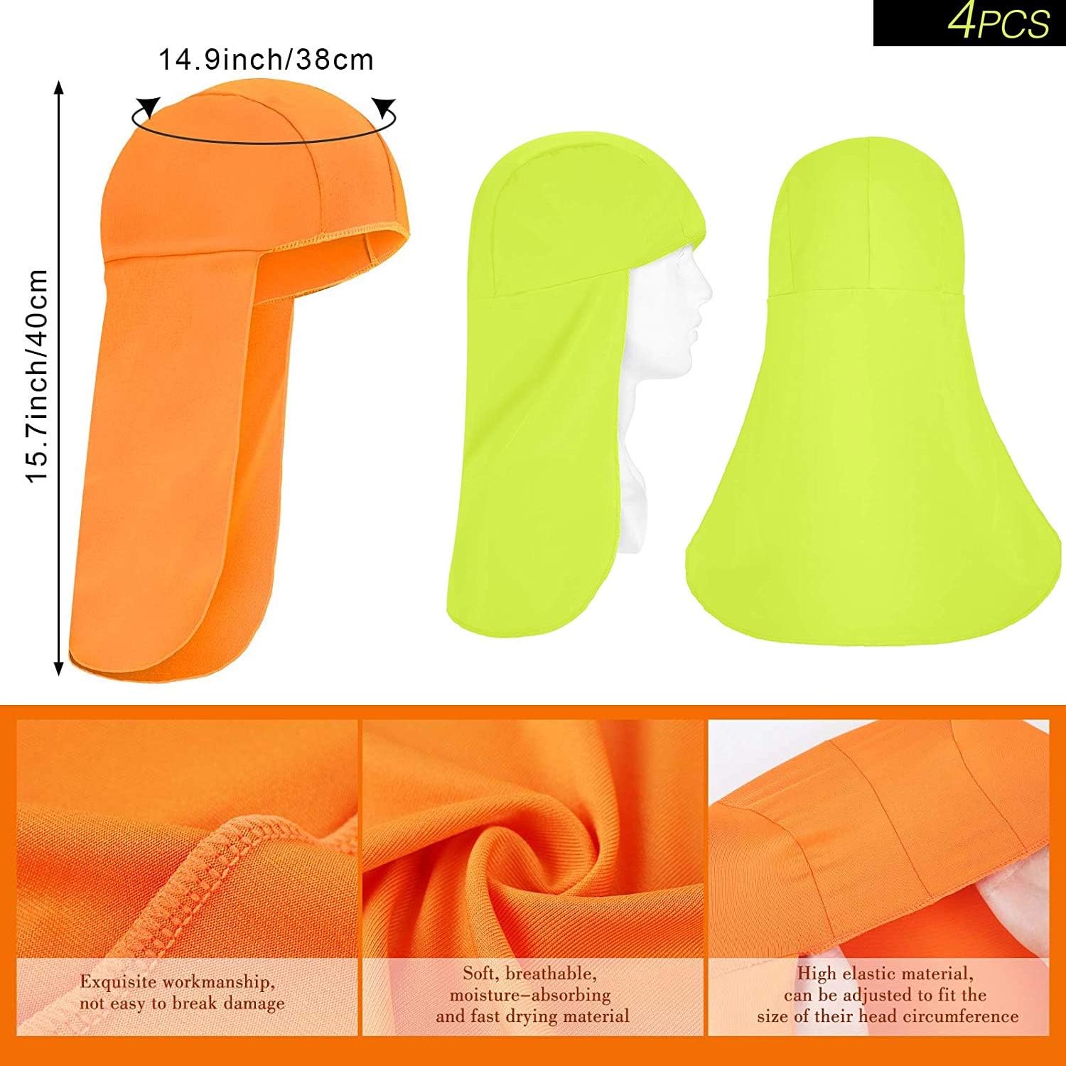 4 Pieces Cooling Skull Cap Elastic Resistant Hard Hat Cover Neck Fishing Riding - - 
