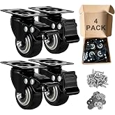 Htudcue 2 Inch Heavy Duty Caster Wheels Set of 4, Locking PU Casters with Brake, No Noise Polyurethane Wheels for Home Furniture &amp; Workbench, 800lbs Total Load