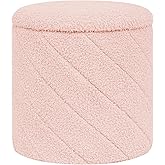 ZOLANOful Round Ottoman with Storage, Boucle Foot Rest Stool with Reversible Tray Lid, Folding Teddy Ottoman Coffee Table for