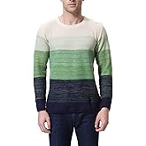 Granfee Mens Crewneck Sweater Casual Slim Fit Long Sleeve Striped Color Block Soft Thermal Knitted Pullover Sweaters