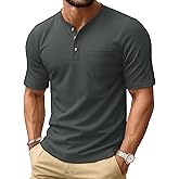 MAGCOMSEN Men's Henley Short Sleeve Shirt Cotton Lightweight Tee Shirts Casual Summer Basic Tees with Pocket