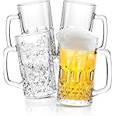 Whisquor Beer Mug Set of 4, 22oz Large Heavy Glass Beer Mugs with Handle, Clear Freezer Beer Glasses for Tea, Coffee, Best Gifts for Dad Husband or Friend