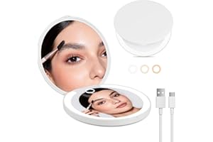 CORROY Rechargeable Travel Makeup Mirror 1x/3x Magnifying Compact Mirror with Light Dimmable Lights are Automatically Turned On for Handbags Purses Pockets Gifts White