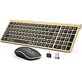 JOYACCESS Black Gold Wireless Keyboard Mouse Combo,Ergonomic Cordless Keyboard with Adjustable Tilt,Comfortable and Quiet Mouse for Laptop,Computer,PC