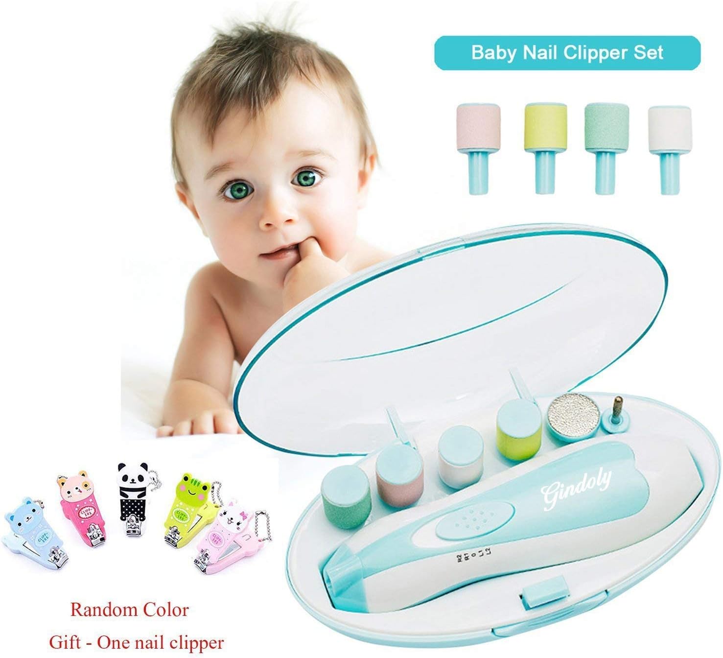 Baby Nail File, wwhuaus Upgraded Baby Nail Clipper with 1pc Free Nail Clipper,Quiet,LED Light,AA Battery Operated, Great for Newborn Toddler Infant Adults Toes and Fingernails (Blue)