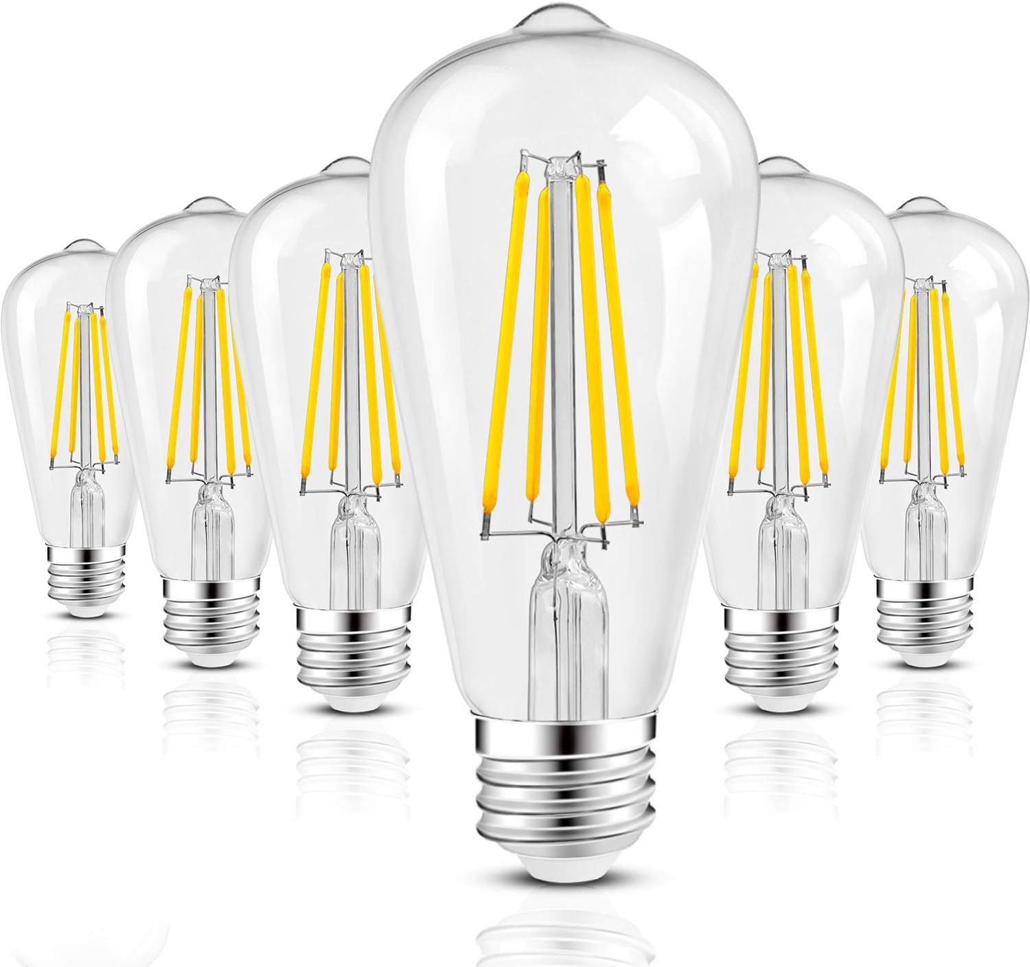 Hizashi - 6 Pack - Dimmable LED Edison Light Bulbs, 6W 700LM, 60W Equivalent, High CRI 90+, 4000K Daylight White ST58 Vintage LED Filament Bulb Squirrel Cage, E26 Base