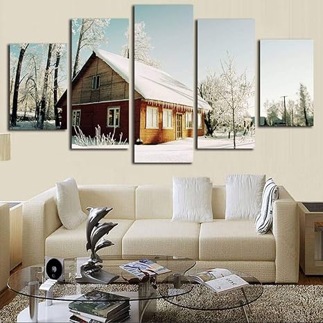 Waczj 5 Lienzos 5 Unidades Lienzo Pared Arte Nieve Casa Figura