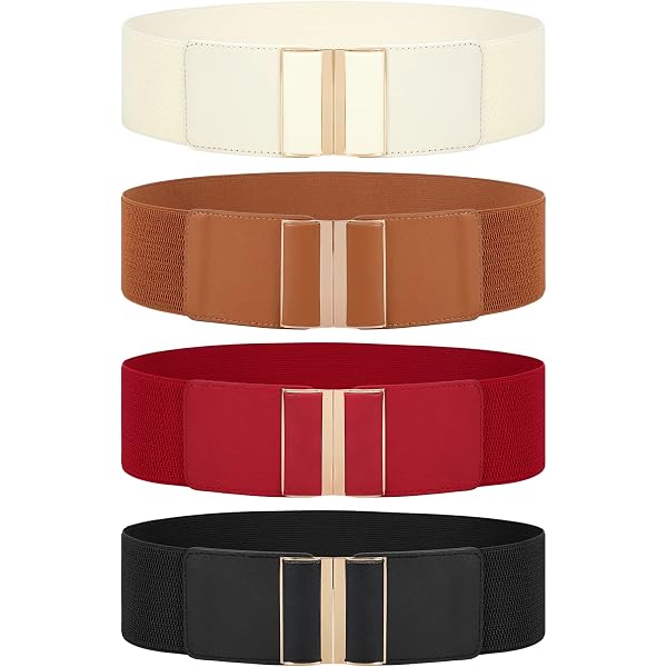 7826 6 Pieces Elastic Belt Stretchy Vintage Waist With Metal Buckle Wide Stretchy Vintage Waist Belt with Metal Buckle Womens  main image 3