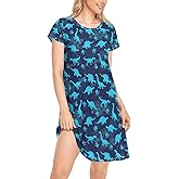 ZzWwR Stylish Women's Girls Comfy Nightgown Floral Short Sleeve Nightshirts Loose PJs House Dress S-XXL