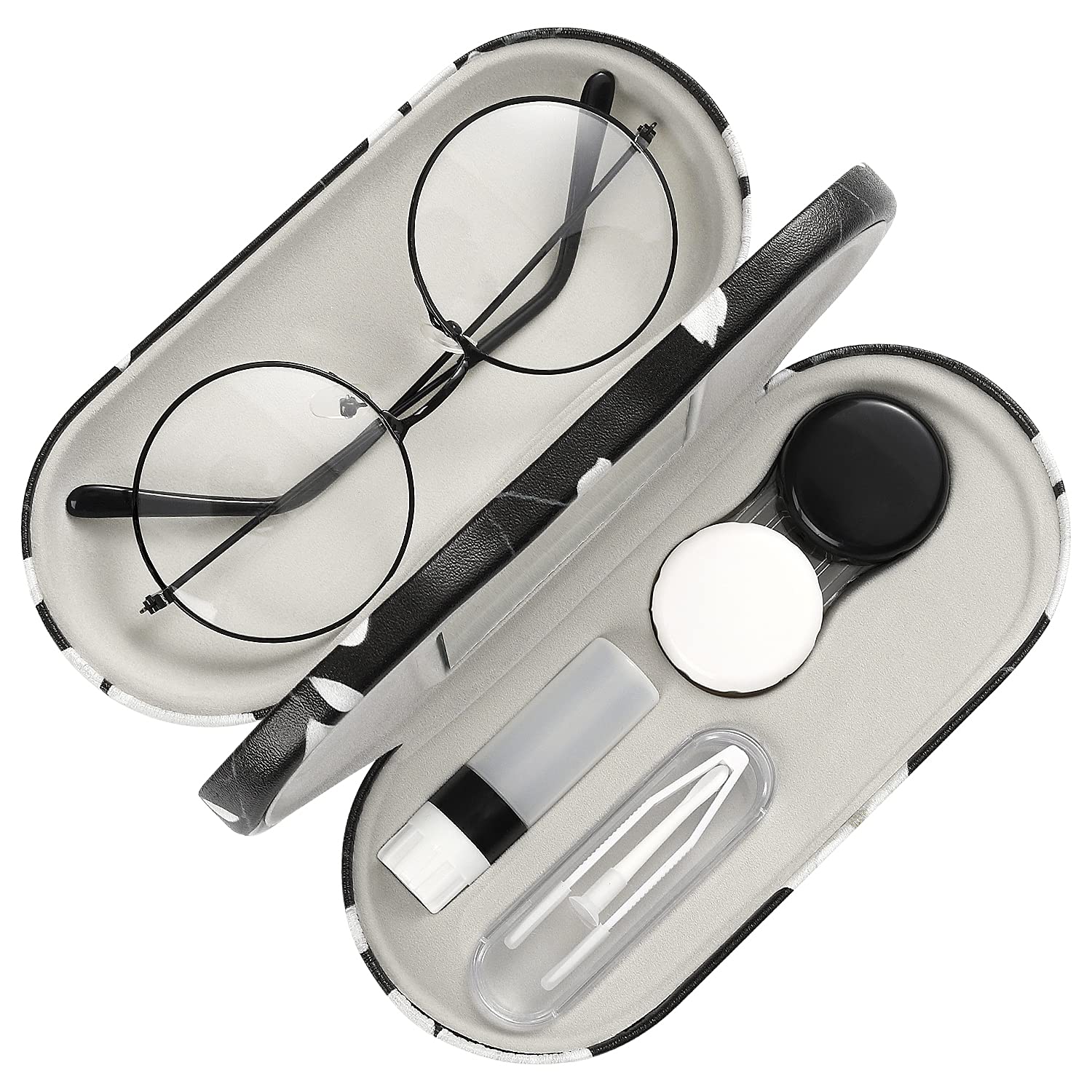 MoKo Double Eyeglass Case, 2 in 1 Double Sided Portable Glasses Case Contact Lens Case with Mirror Eye Glasses Carrying Bag Anti-Scratch Sunglasses Pouch Protective Eyewear for Men & Women