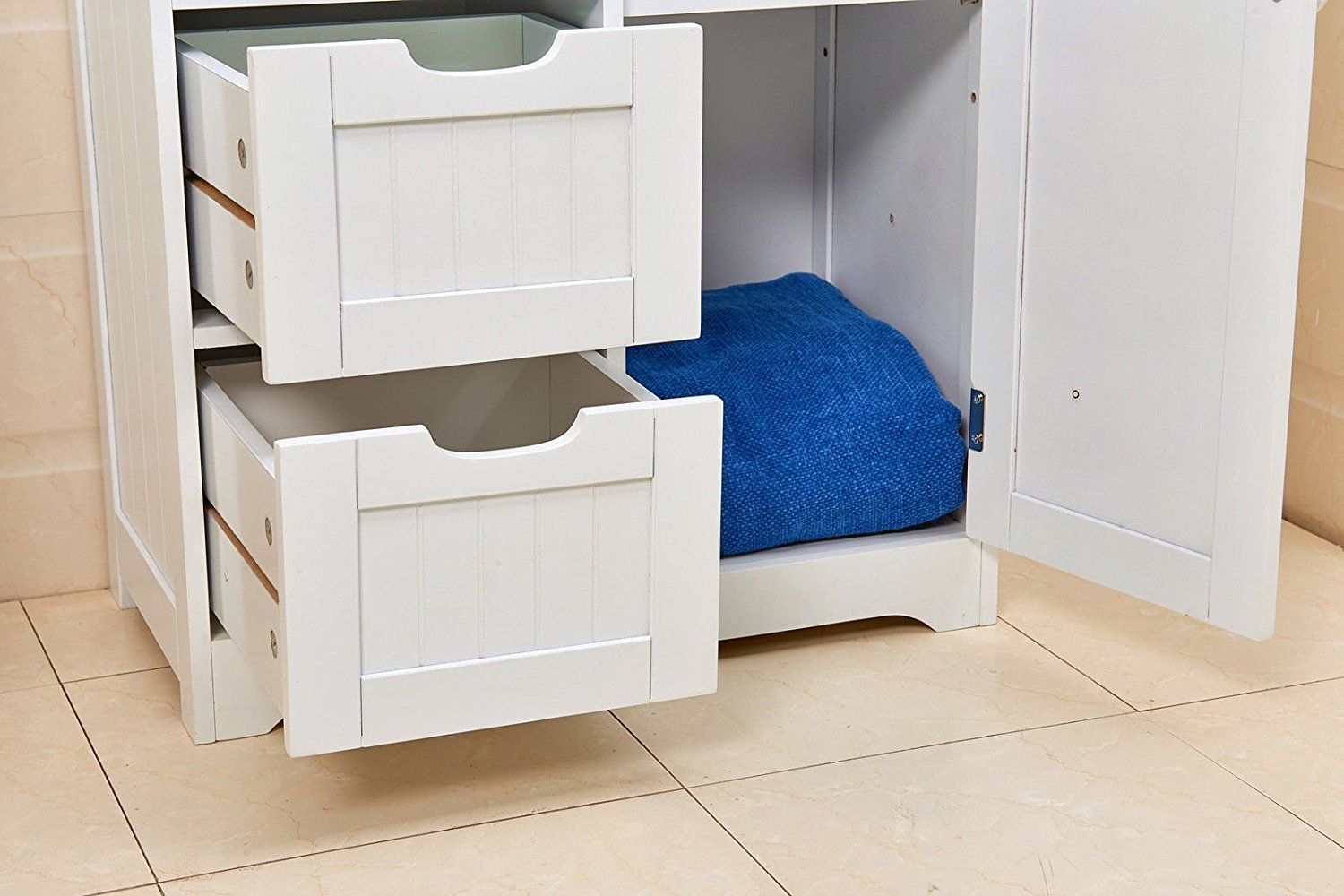 Livivo White Wooden Cabinet With Four Drawers And 2 Shelf Cupboard