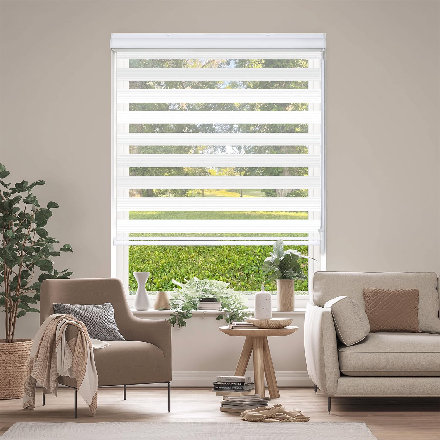 Photo 1 of Allbright Cordless Zebra Blinds for Indoor Windows, Free-Stop Dual Layer Light Filtering Roller Shades, Day and Night Privacy Blinds for Home, Office, Bedroom, 34" W X 72" H