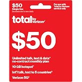 Total by Verizon $50 Unlimited Plan+10GB Hotspot+Int.Call[Physical Delivery]