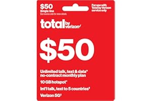 TOTAL WIRELESS Total by Verizon $50 Unlimited Plan+10GB Hotspot+Int.Call[Physical Delivery]