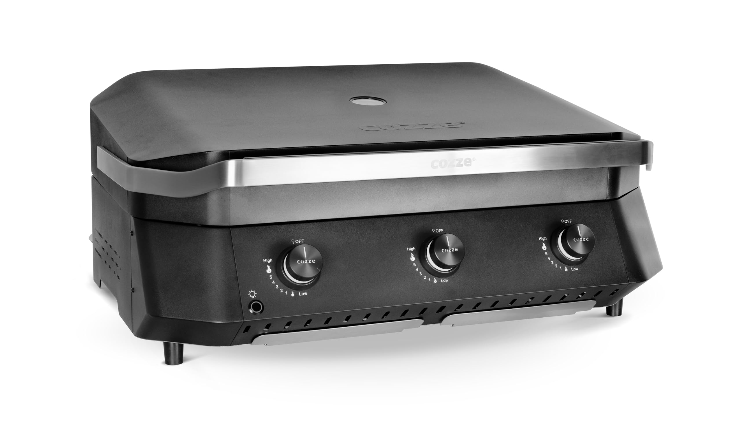 Cozze® Plancha Gasgrill, Große Grillfläche 800x500 mm - Inklusive Regler, Automatische Zündung, LED-Anzeige & Thermometer, in Schwarz/Edelstahl 2