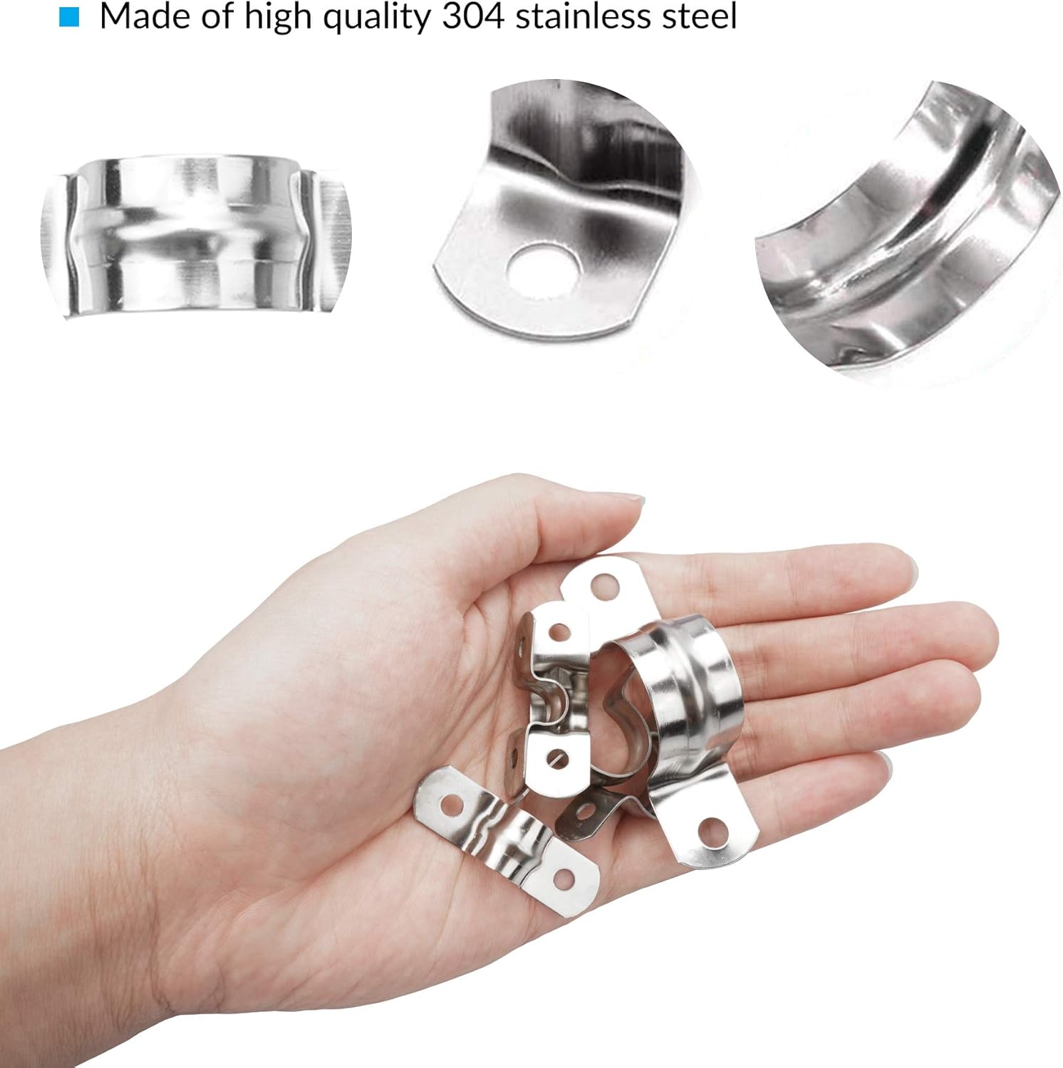 YEYIT 100 Pcs Stainless Steel U Shaped Pipe Straps - Saddle Clip 8 Sizes Two Hole Tube Strap Tension Clips for Water & Gas Pipe - Image 4