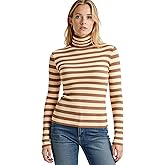 YumiDay Women's Turtleneck Long Sleeve Top, Striped High Neck Shirt Baselayer Ribbed Stripes Slim Fitted Tee Stretchy