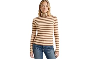 YumiDay Women's Turtleneck Long Sleeve Top, Striped High Neck Shirt Baselayer Ribbed Stripes Slim Fitted Tee Stretchy